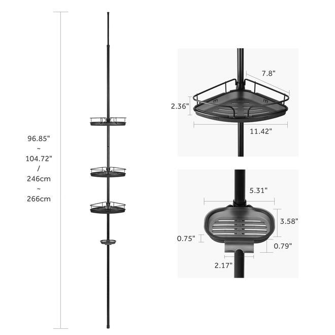 Adjustable Tension Shower Pole With Four Shower Baskets And A Hanging Bar