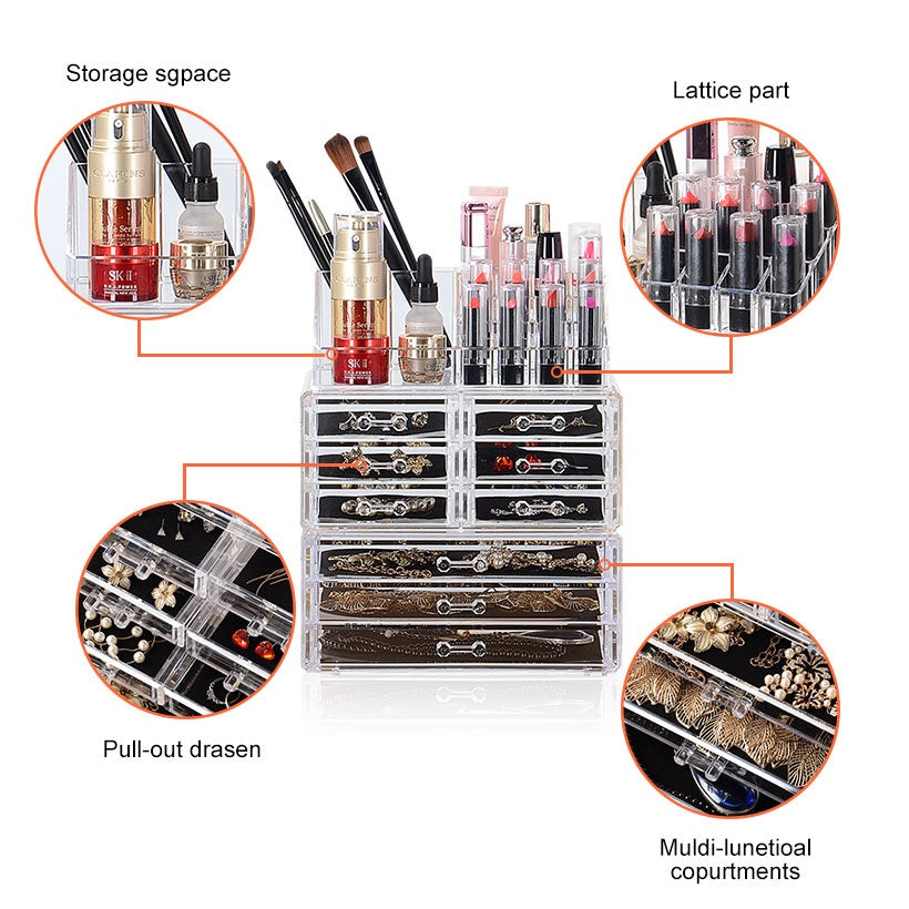 Detachable 9 Drawers Makeup Organizer Clear Acrylic Storage Box