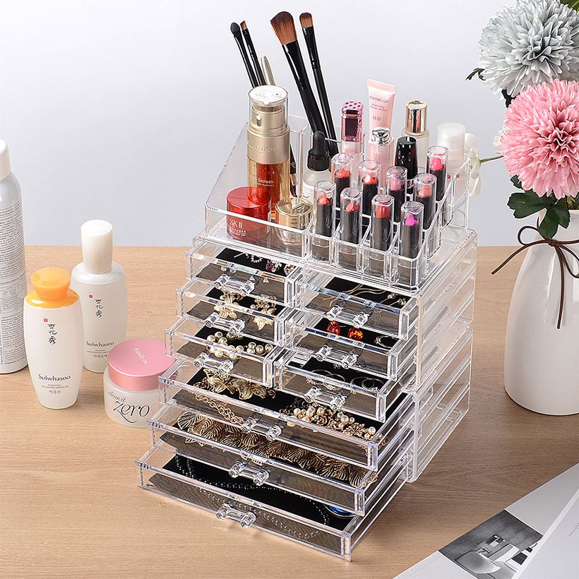 Detachable 9 Drawers Makeup Organizer Clear Acrylic Storage Box