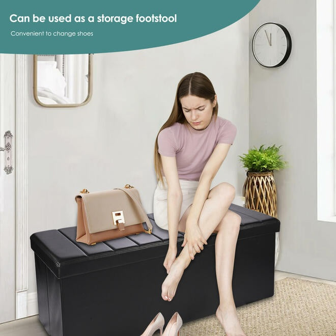 Folding Storage Ottoman Faux Leather, 43"