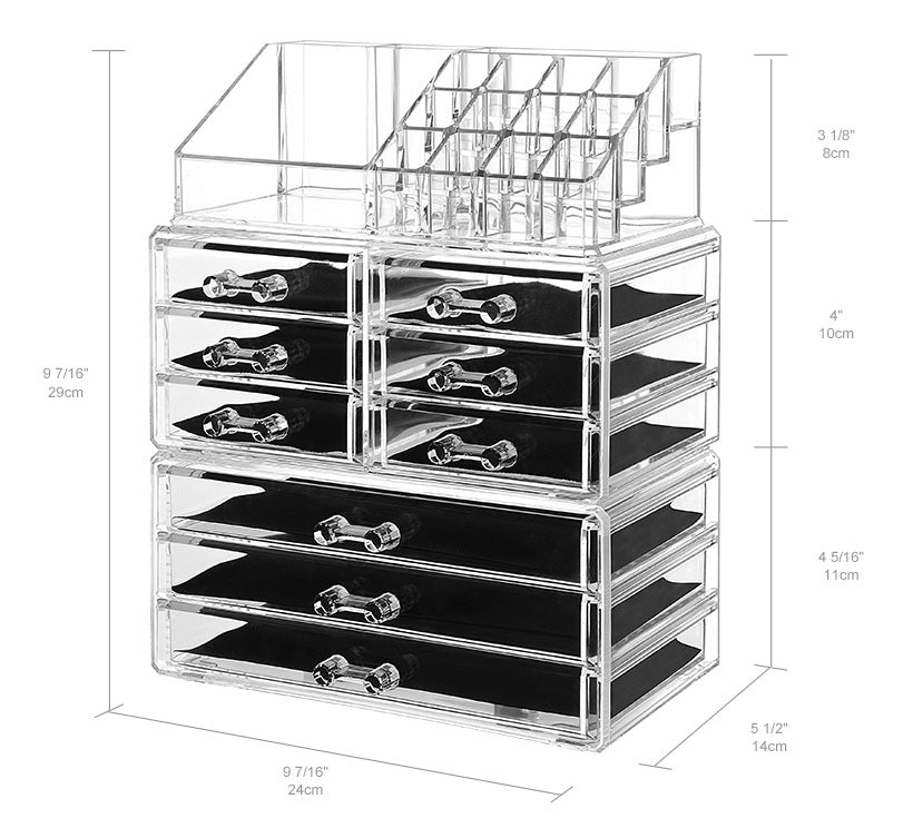Detachable 9 Drawers Makeup Organizer Clear Acrylic Storage Box