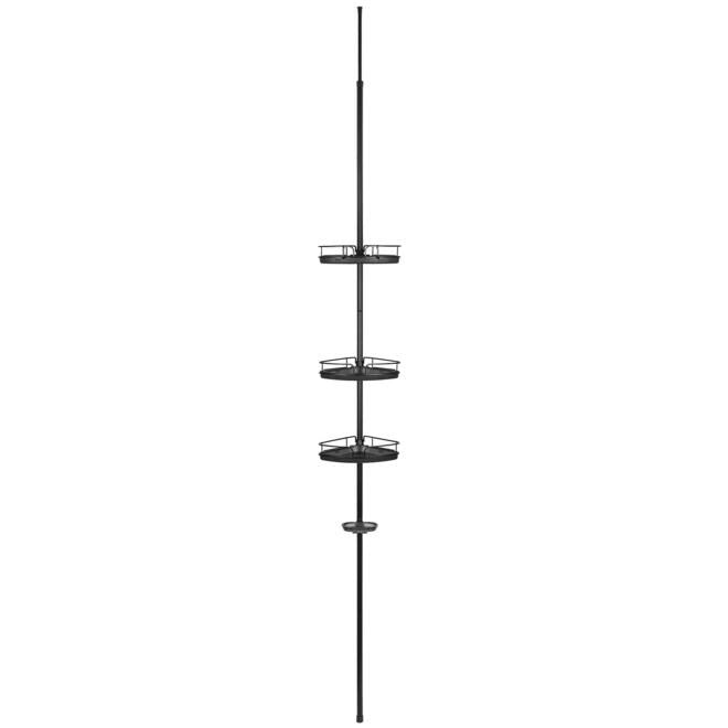 Adjustable Tension Shower Pole With Four Shower Baskets And A Hanging Bar