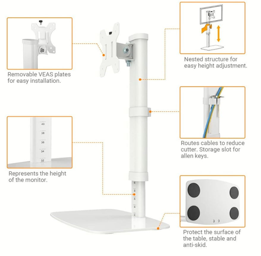 Single Monitor Desk Mount Vertical Lift Monitor Stand 17"-27"