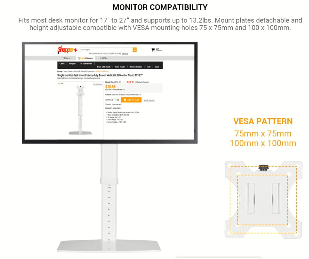 Single Monitor Desk Mount Vertical Lift Monitor Stand 17"-27"