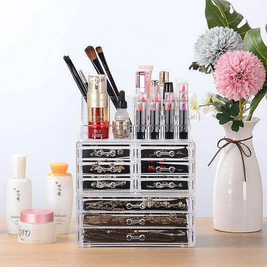 Detachable 9 Drawers Makeup Organizer Clear Acrylic Storage Box