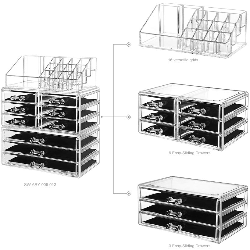 Detachable 9 Drawers Makeup Organizer Clear Acrylic Storage Box