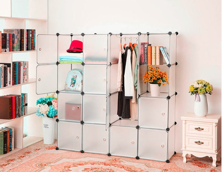 Cube Modular Rack 16-Cube Modular Shelving Storage Organizer Cube Unit Interlocking Ward ...