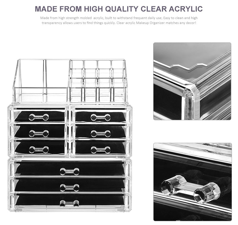 Detachable 9 Drawers Makeup Organizer Clear Acrylic Storage Box
