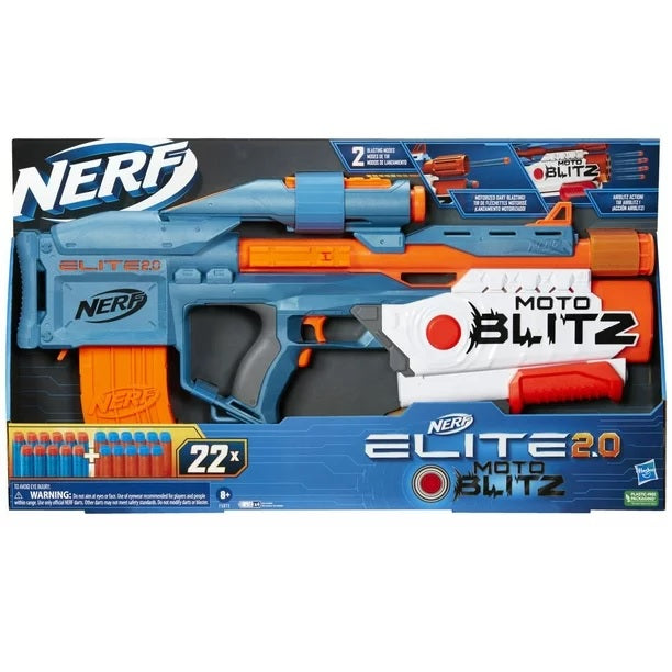 Nerf Elite 2.0 Motoblitz Blaster, 2 Blast Modes, Motorized 10-Dart & Airblitz 6 Darts