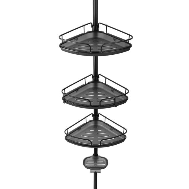Adjustable Tension Shower Pole With Four Shower Baskets And A Hanging Bar